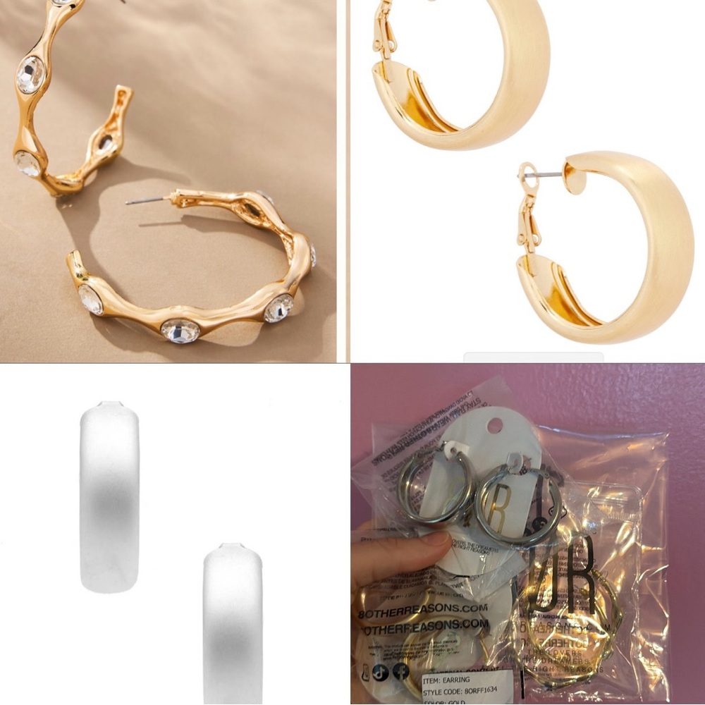 8 Other Reasons 3 Pair Hoop Earrings: Gold Crystals, Matte Gold & Matte Silver